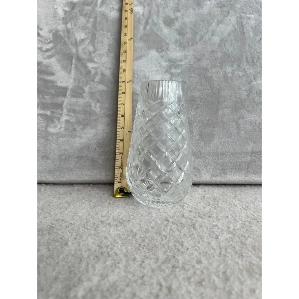 Vintage Cut Glass Diamond Pattern Tapered Floral Vase 7 Inch Clear Regency Style